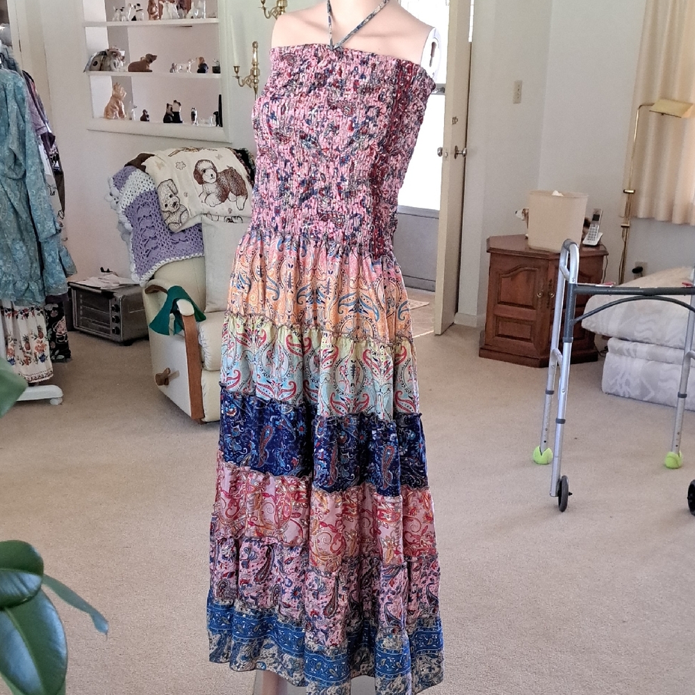WHITE WAVES Multicolor Bohemian Maxi Dress